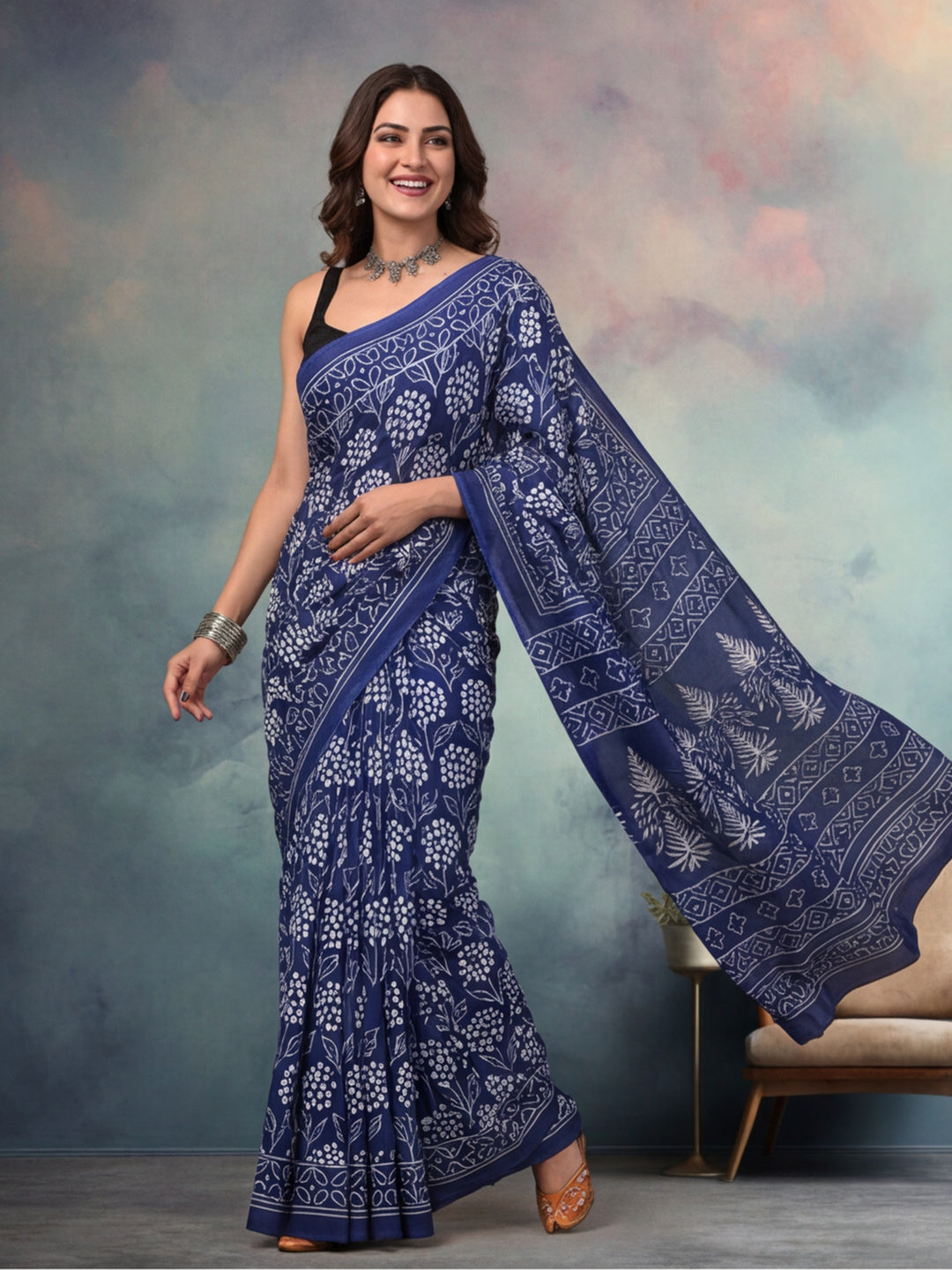 Geometric Pure Cotton Saree with Unstiched Blouse