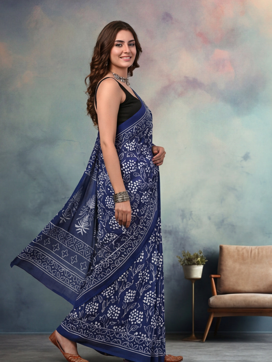 Geometric Pure Cotton Saree with Unstiched Blouse