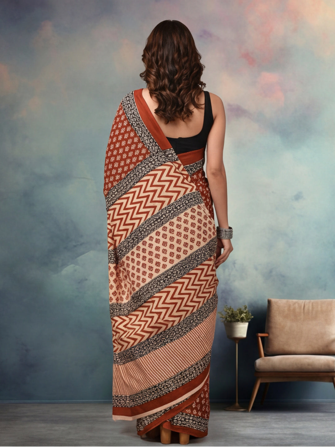 Geometric Pure Cotton Saree with Unstiched Blouse