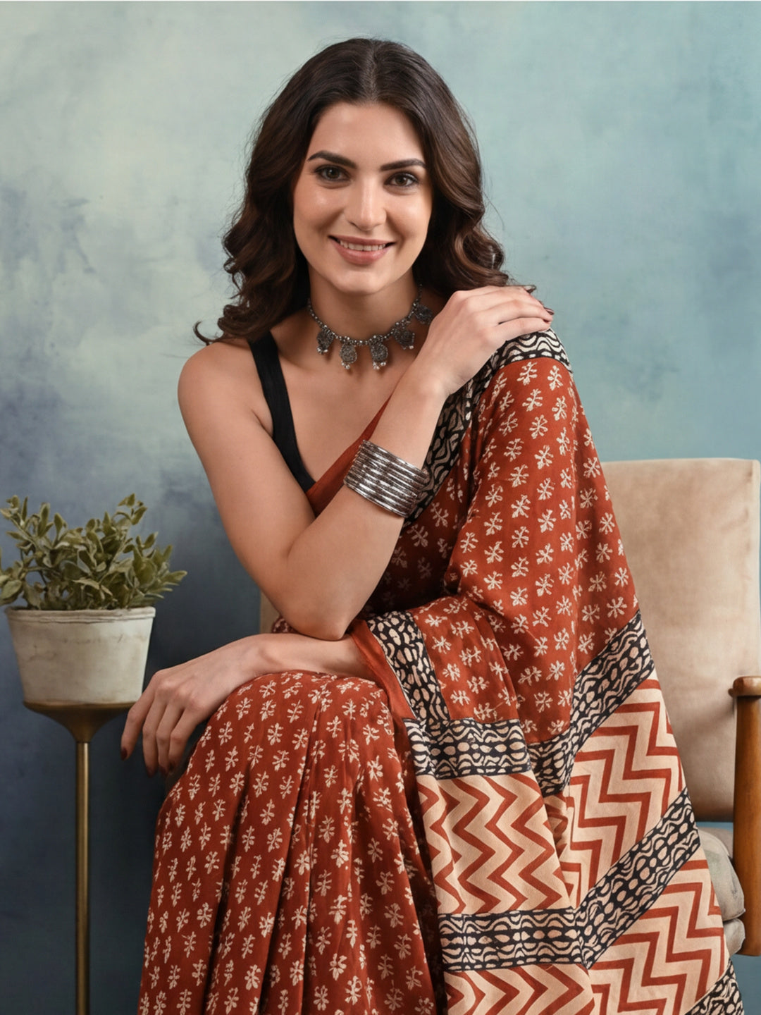 Geometric Pure Cotton Saree with Unstiched Blouse