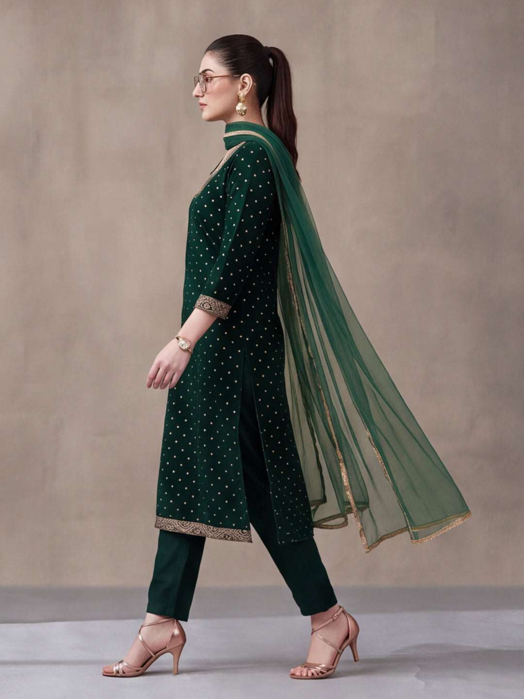 Women's Green Heavy Zari Weaving Kurta Set with Dupatta | Festive Ethnic Straight Suit