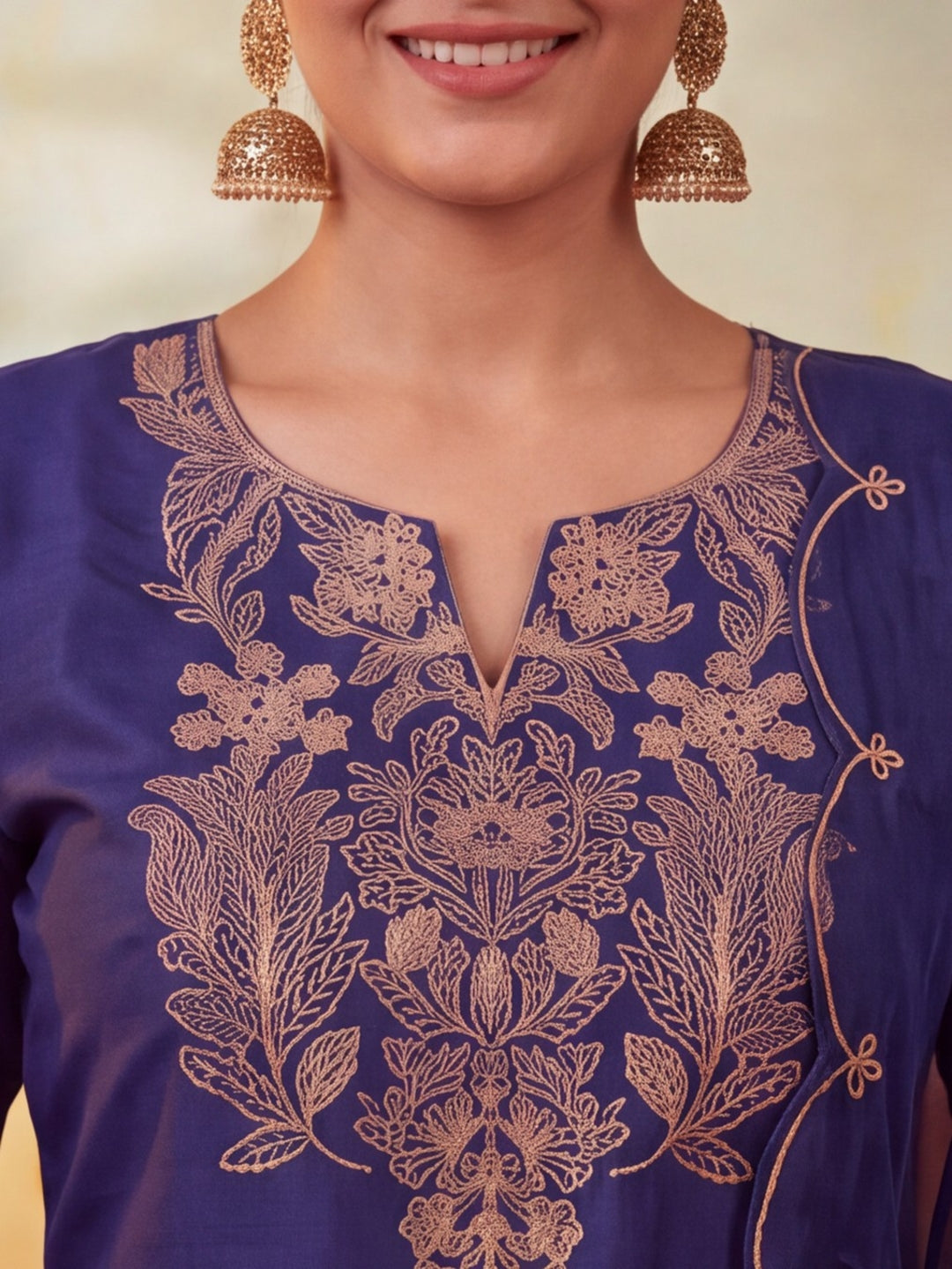 Women Embroidery Navy Blue Kurta Set with Dupatta