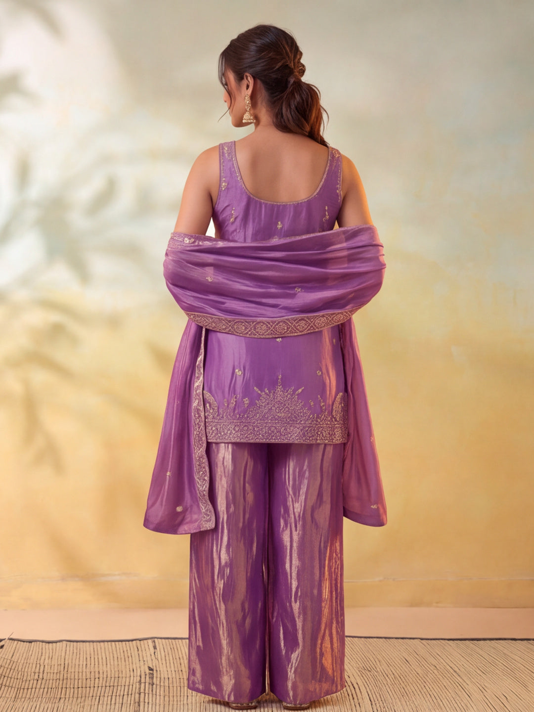 Women Embroidery Purple Kurta Set with Dupatta
