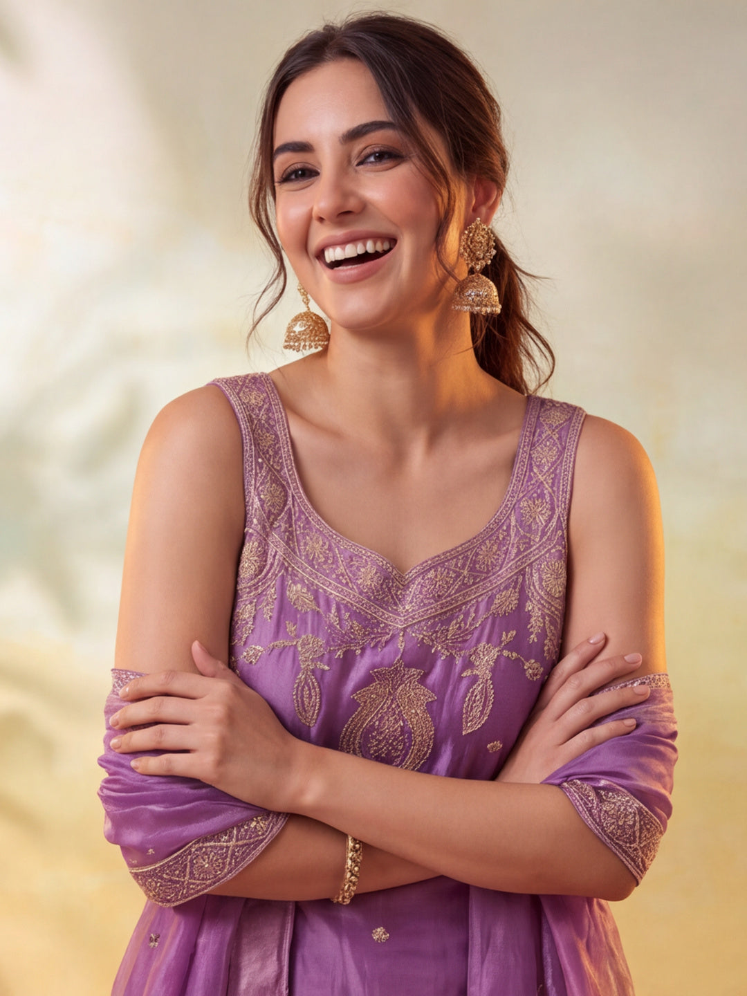 Women Embroidery Purple Kurta Set with Dupatta