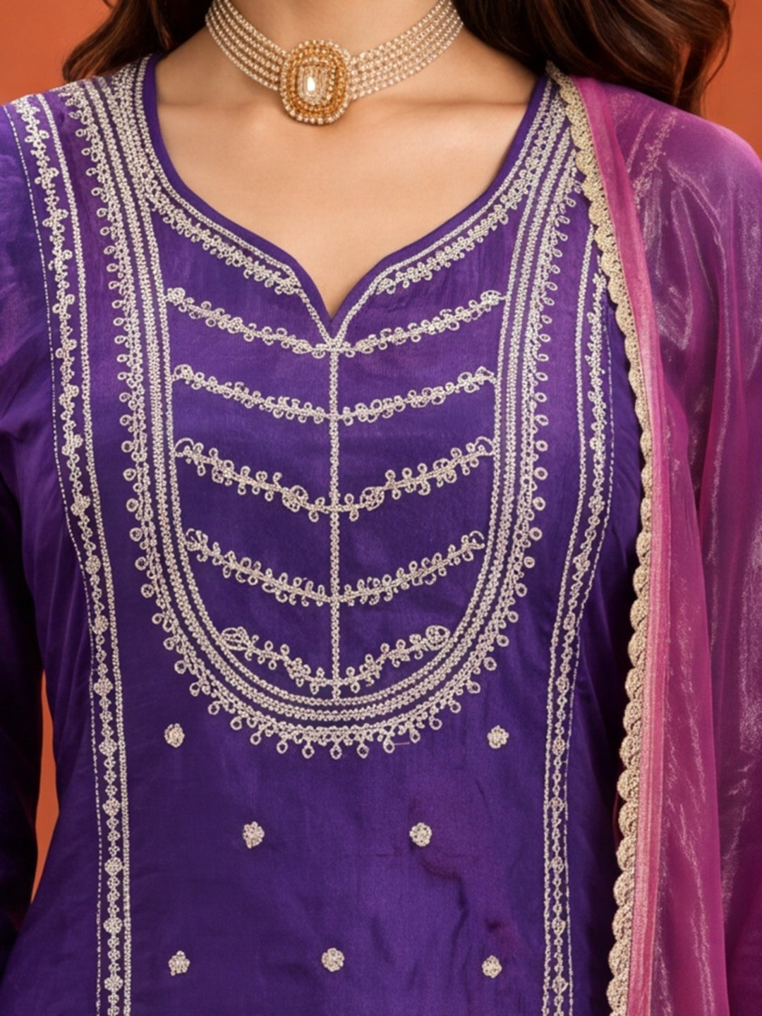 Women's Purple Embroidered Kurta Palazzo Set with Dupatta | Festive Ethnic Party Wear Suit