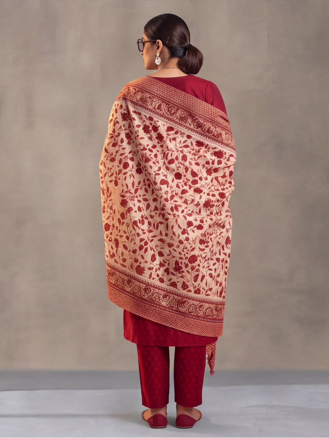 Women Embellished Maroon Kurta Set with Dupatta