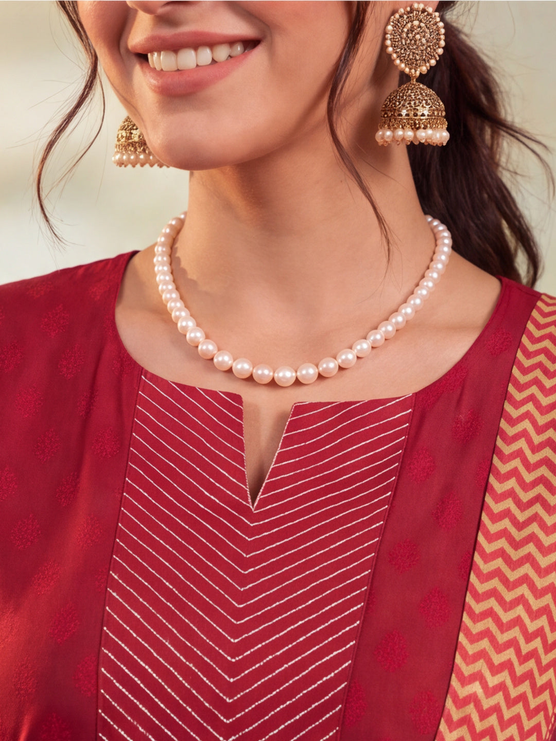 Women Embellished Maroon Kurta Set with Dupatta