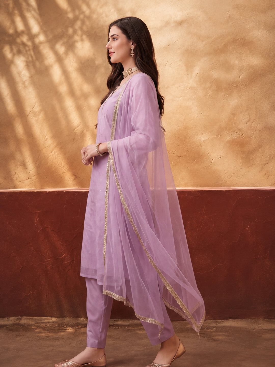 Women's Dark Baby Pink Embroidered Kurta Set with Yellow Dupatta | Festive Straight Ethnic Suit