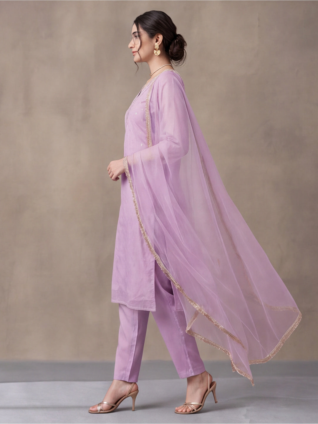 Women's Dark Baby Pink Embroidered Kurta Set with Yellow Dupatta | Festive Straight Ethnic Suit