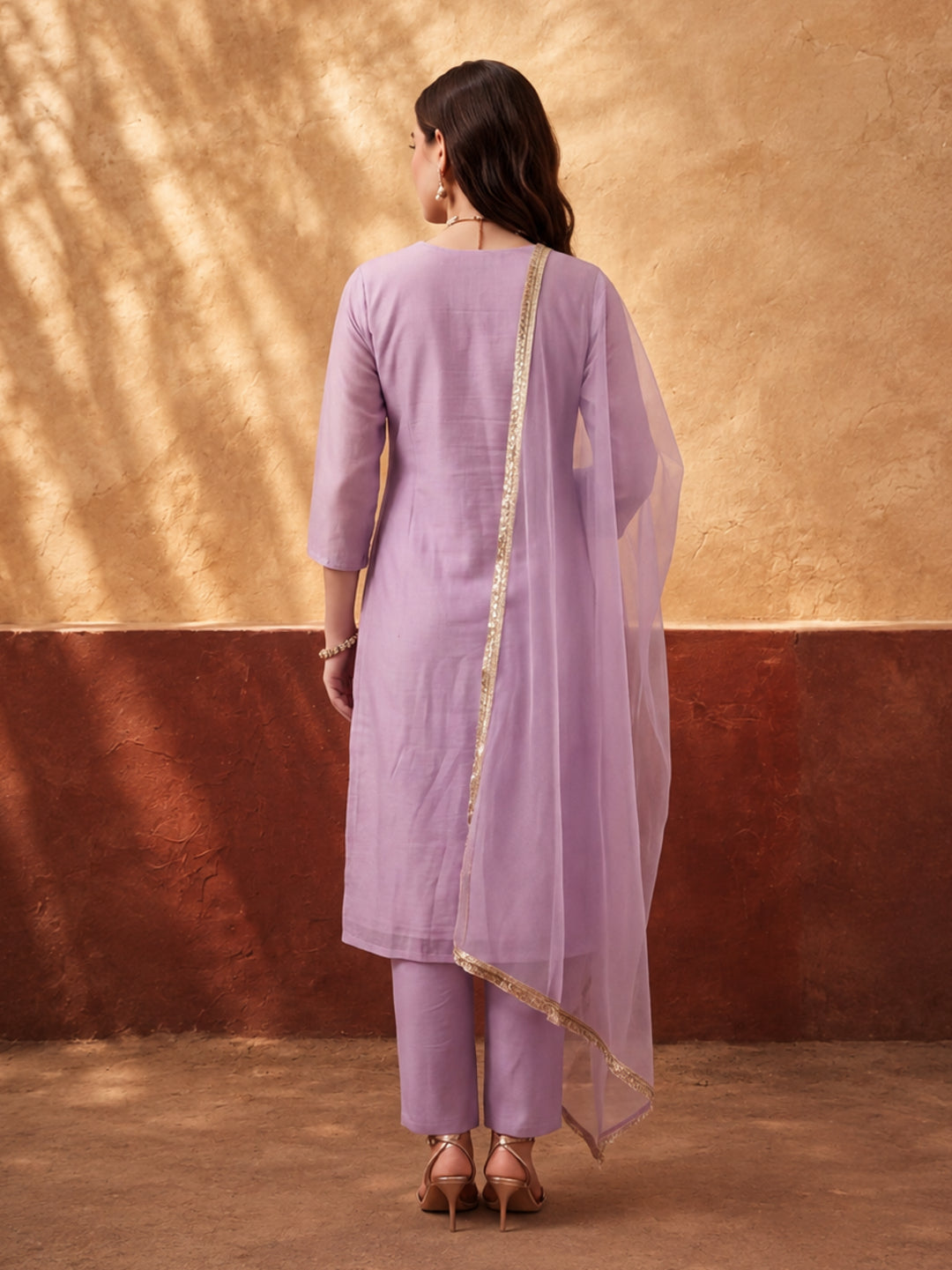 Women's Dark Baby Pink Embroidered Kurta Set with Yellow Dupatta | Festive Straight Ethnic Suit