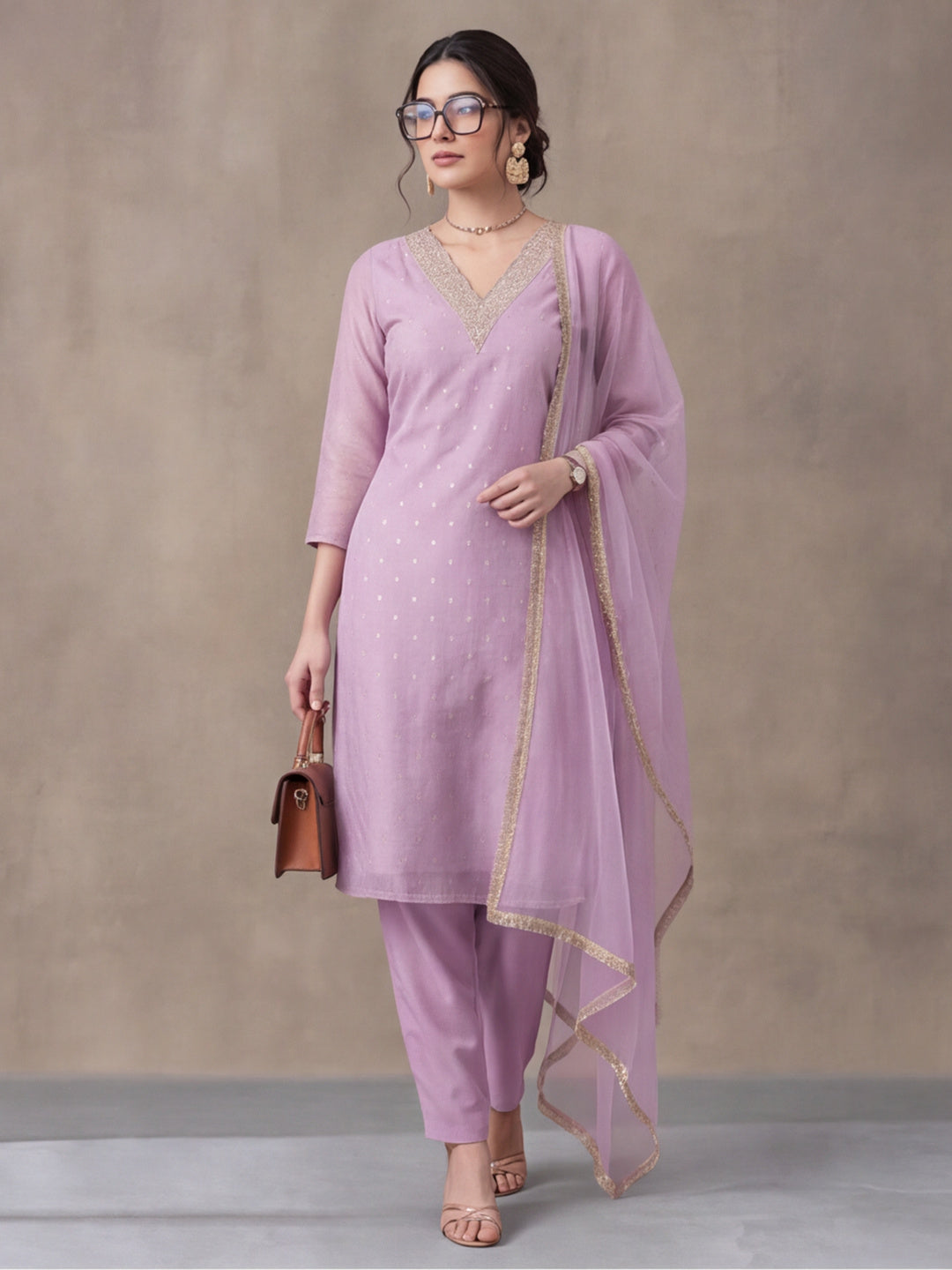 Women's Dark Baby Pink Embroidered Kurta Set with Yellow Dupatta | Festive Straight Ethnic Suit