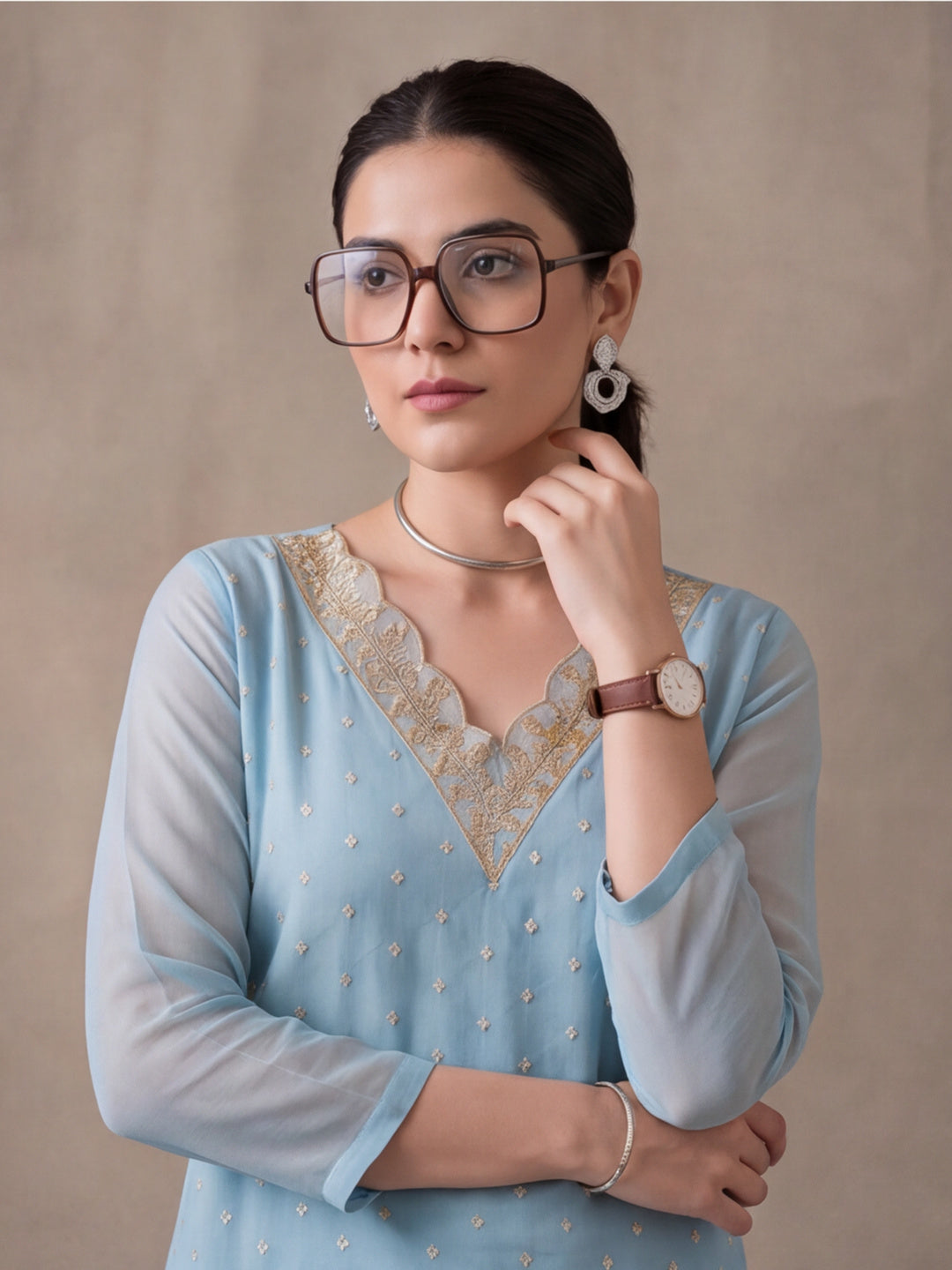 Women's Dark Sky Blue Embroidered Kurta Set with Yellow Dupatta | Festive Straight Ethnic Suit