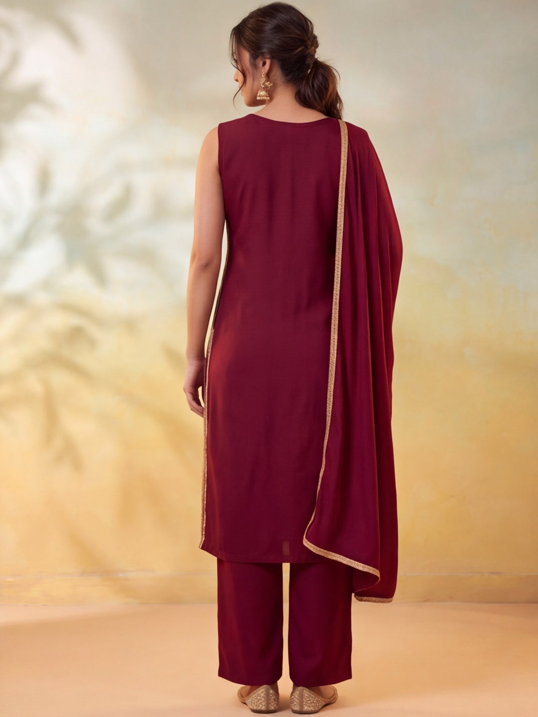 Women Embellished Maroon Kurta Set