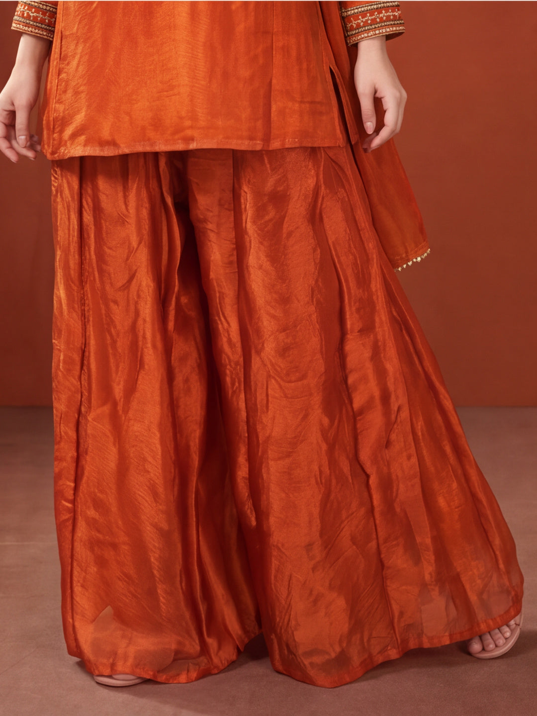 Women's Orange Embroidered Kurta Palazzo Set with Dupatta | Festive Ethnic Party Wear Suit