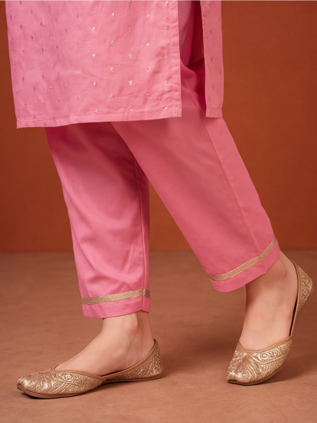 Women's Pink Weaving Kurta Set with Dupatta | Straight Festive Ethnic Party Wear Suit