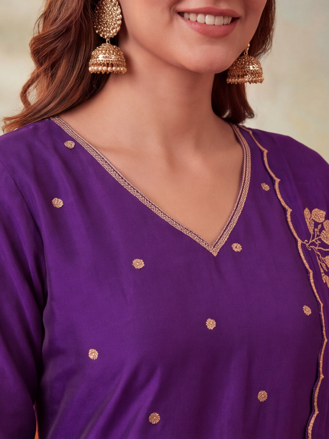 Women Embroidery Purple Kurta Set with Dupatta