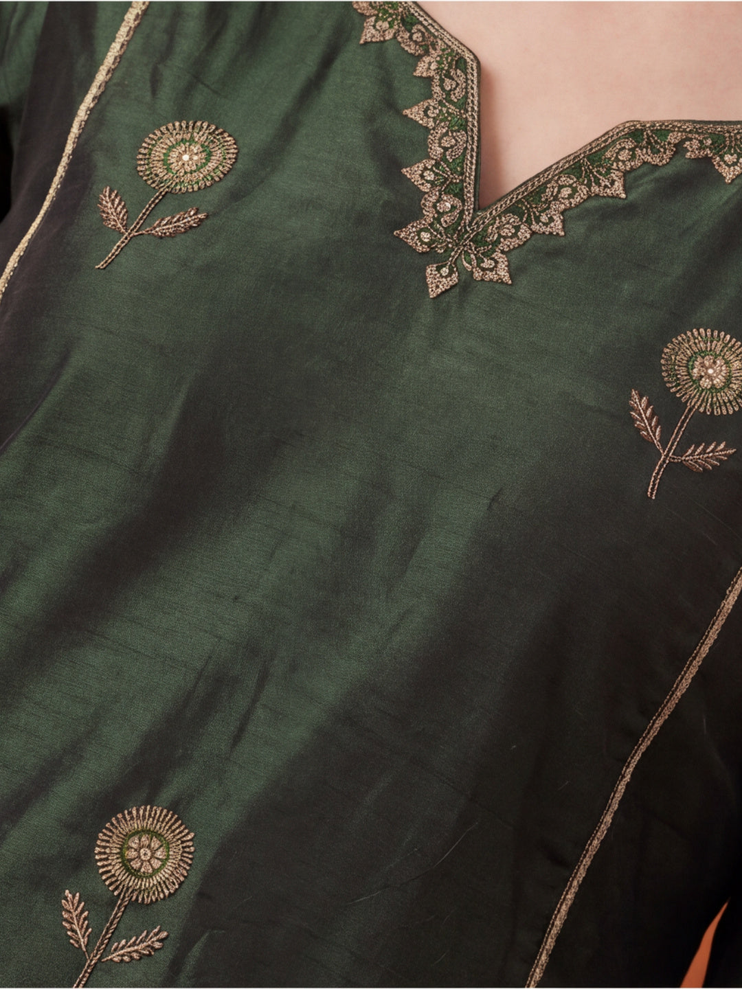 Women's Brown Embroidered Kurta Set with Striped Dupatta | Straight Ethnic Festive Wear Suit