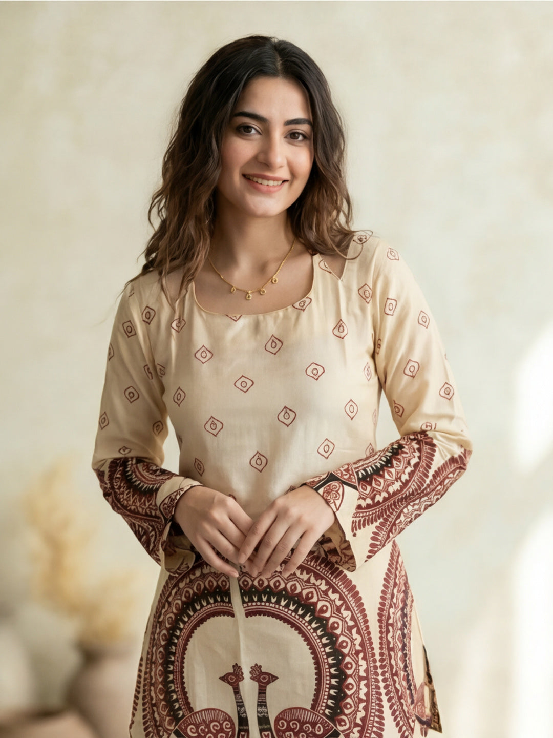 Women's Cotton Kalamkari Printed Full-Sleeve Tunic