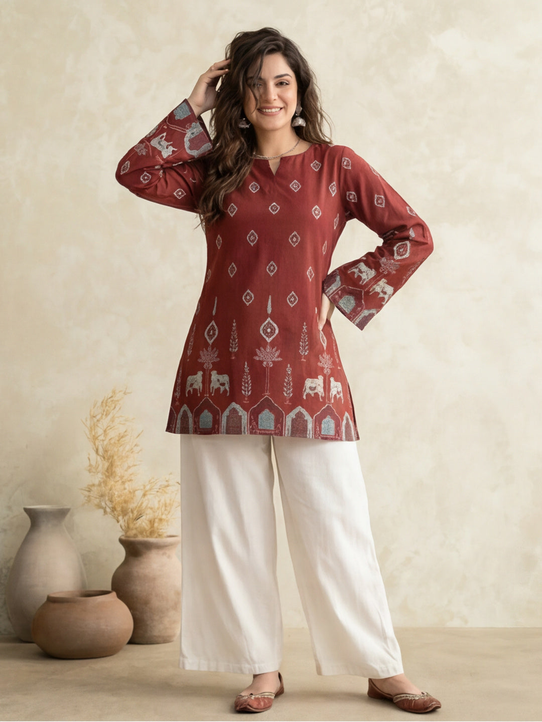Women's Cotton Kalamkari Printed Full-Sleeve Tunic