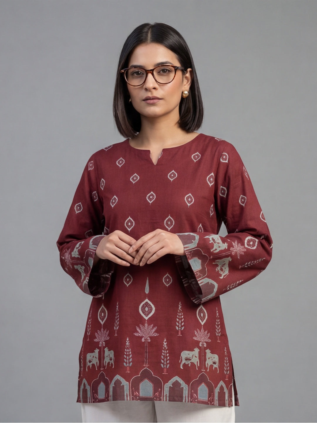 Women's Cotton Kalamkari Printed Full-Sleeve Tunic