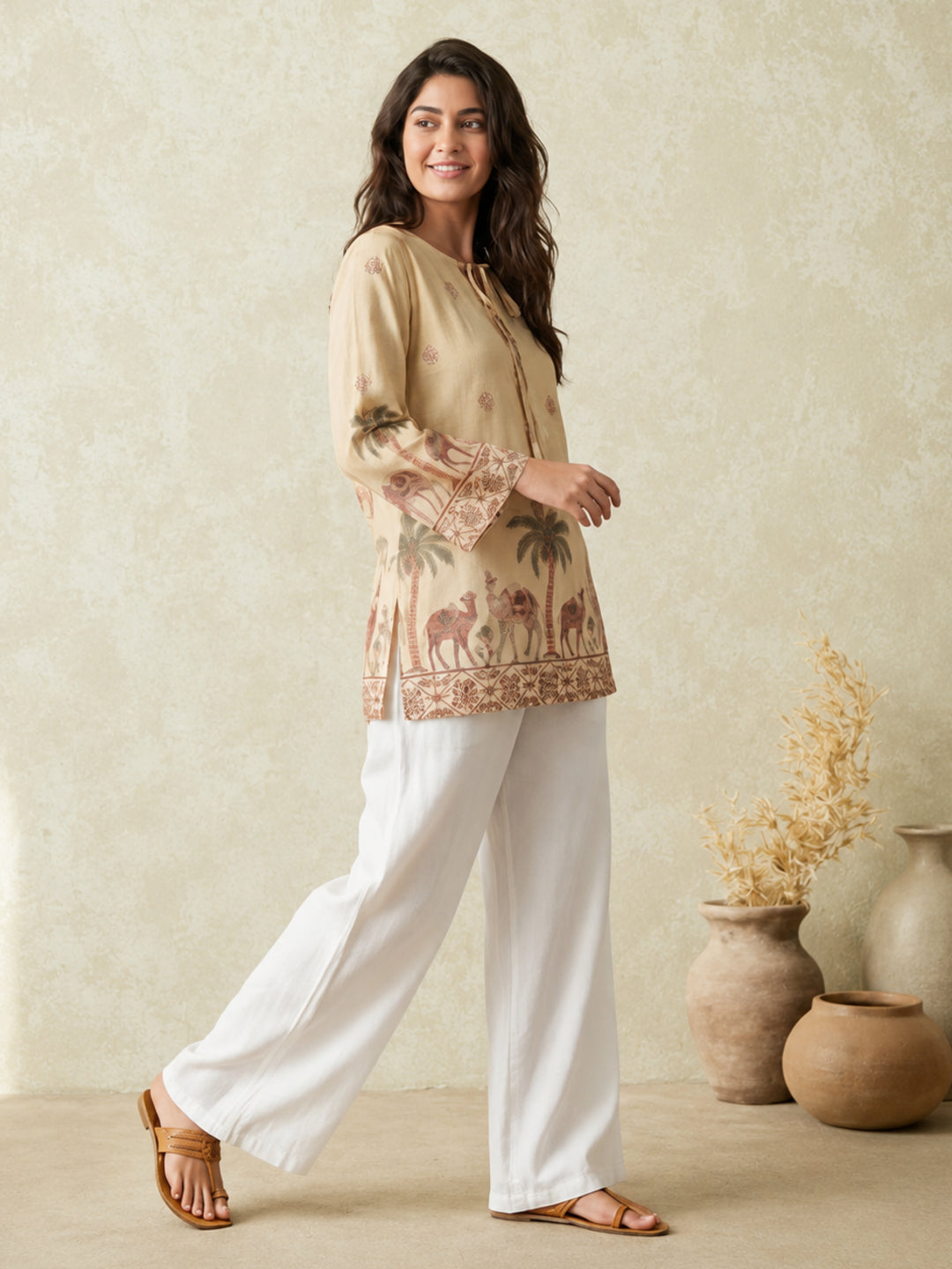 Women's Cotton Kalamkari Printed Full-Sleeve Tunic