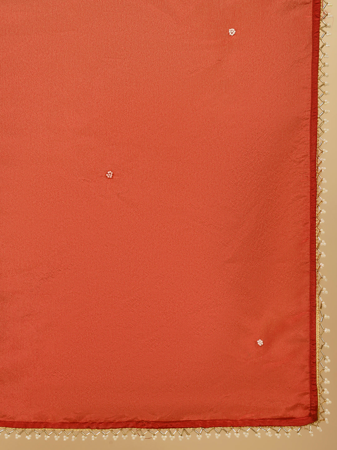 Beige Bead Work Straight Kurta With Pants And Dupatta