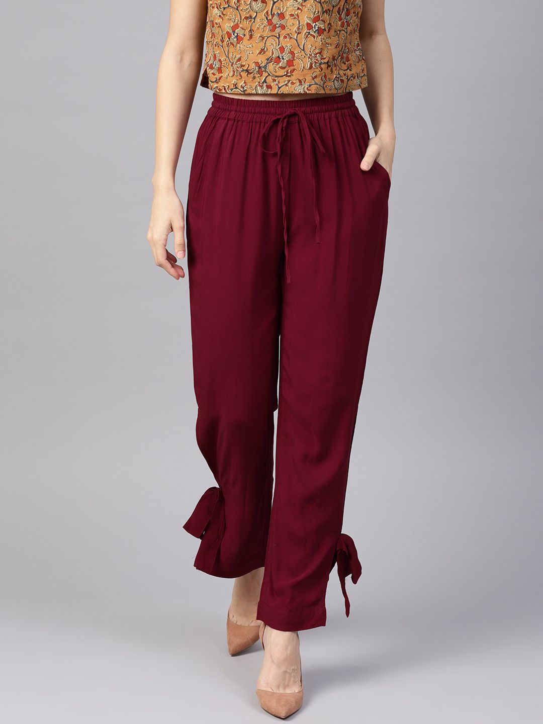 Shop Maroon Regular Fit Solid Regular Trouser