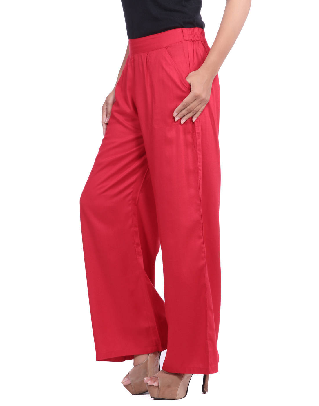 Red Solid Rayon Palazzo