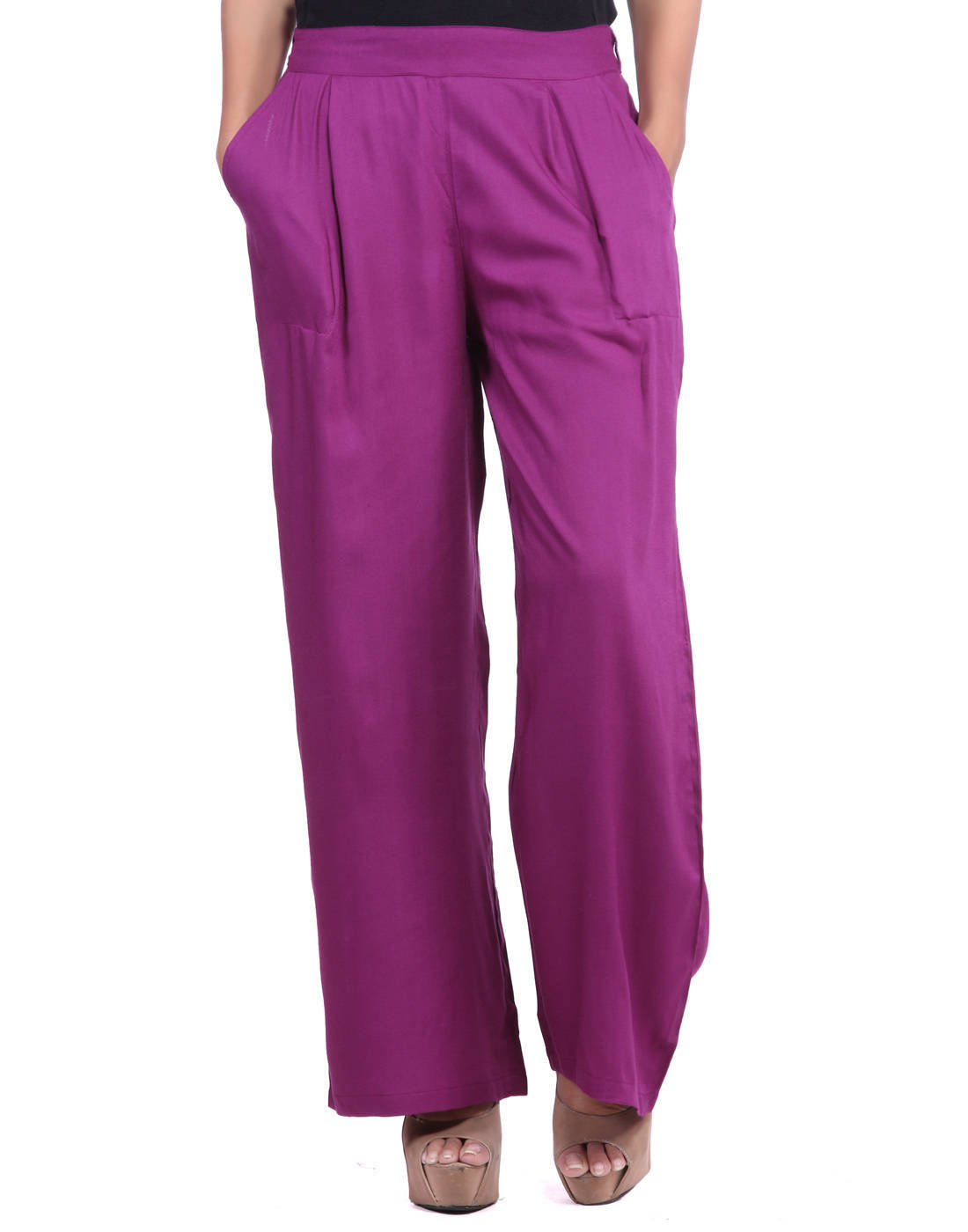 Purple Solid Rayon Palazzo