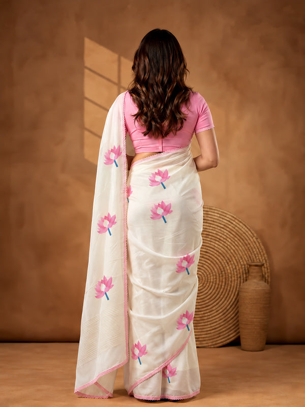 Floral Linen Blend Saree with Unstiched Blouse