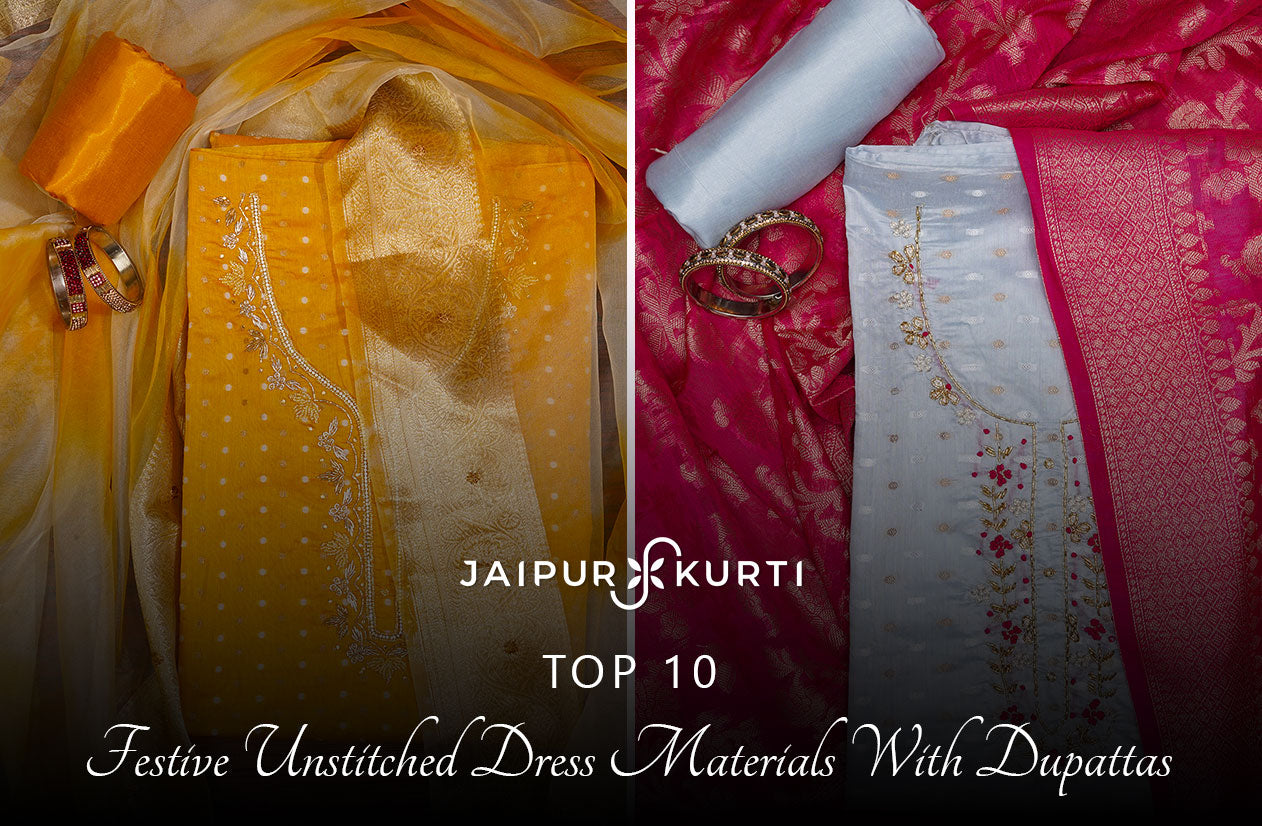 Top 10 Festive Unstitched Dress Materials With Dupattas