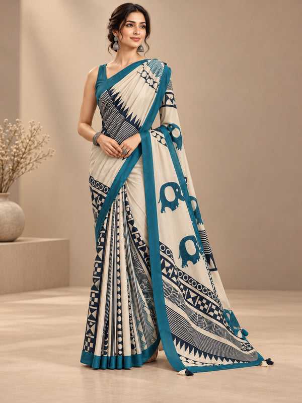 Geometric Chanderi Cotton Saree with Unstiched Blouse