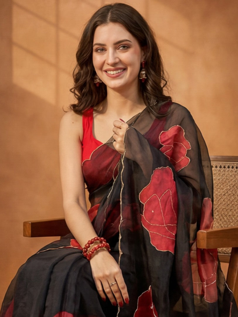 Floral Organza Saree with Unstiched Blouse
