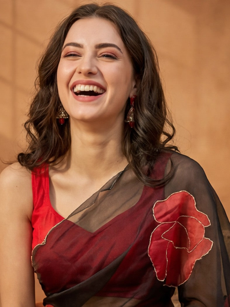 Floral Organza Saree with Unstiched Blouse