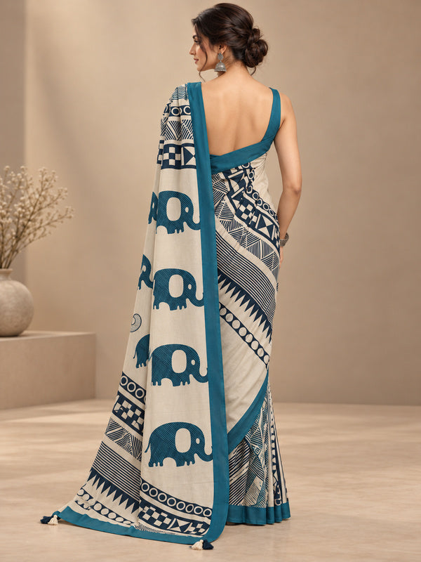 Geometric Chanderi Cotton Saree with Unstiched Blouse