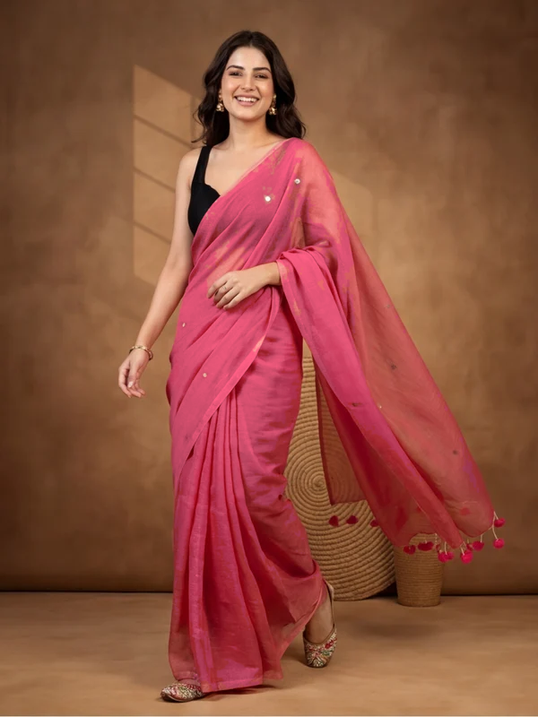 Solid Pure Cotton Saree with Unstiched Blouse