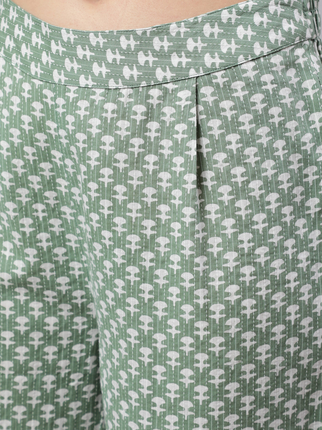 Green Woven Ethnic Print Embroidered Flared Laced Kurta With Printed Palazzo