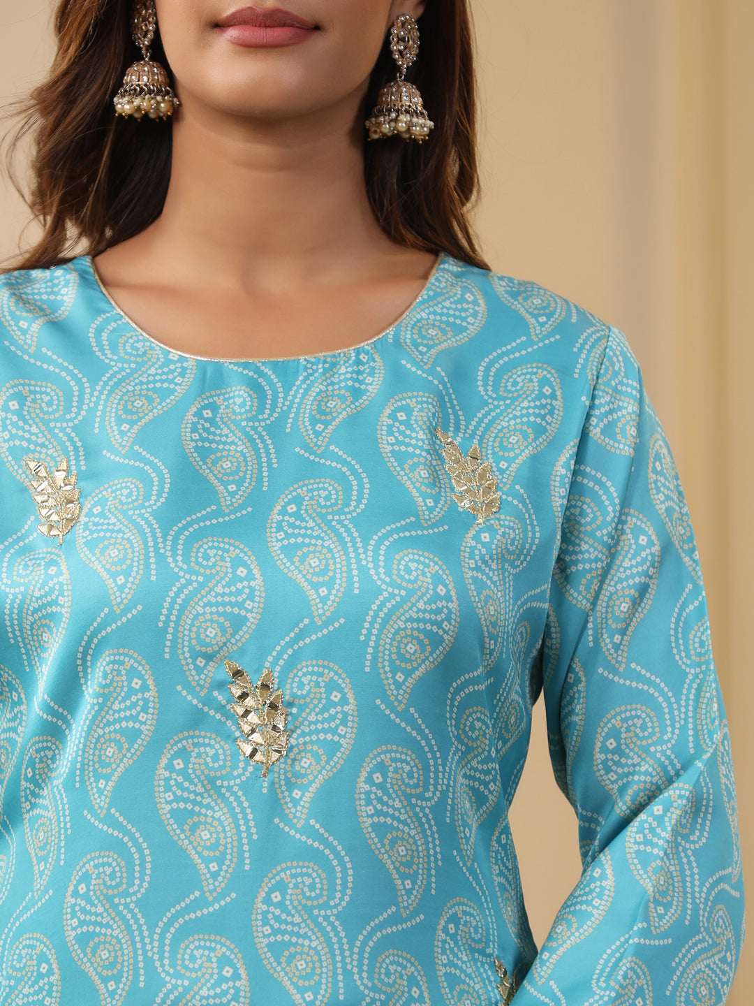 Embroidered Art Silk Blue Printed Straight Kurta