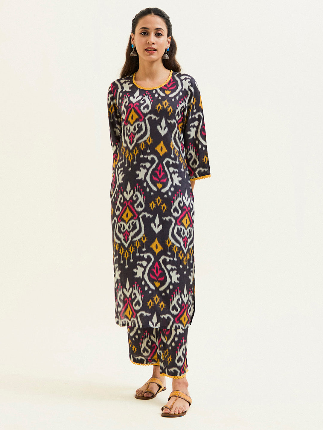 Black Ikat Printed Kurta With Palazzo