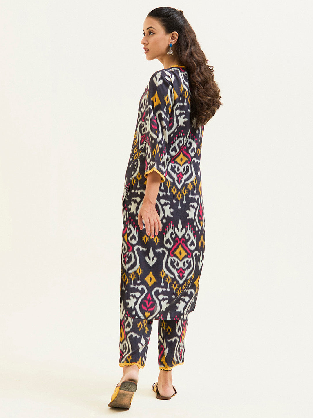 Black Ikat Printed Kurta With Palazzo