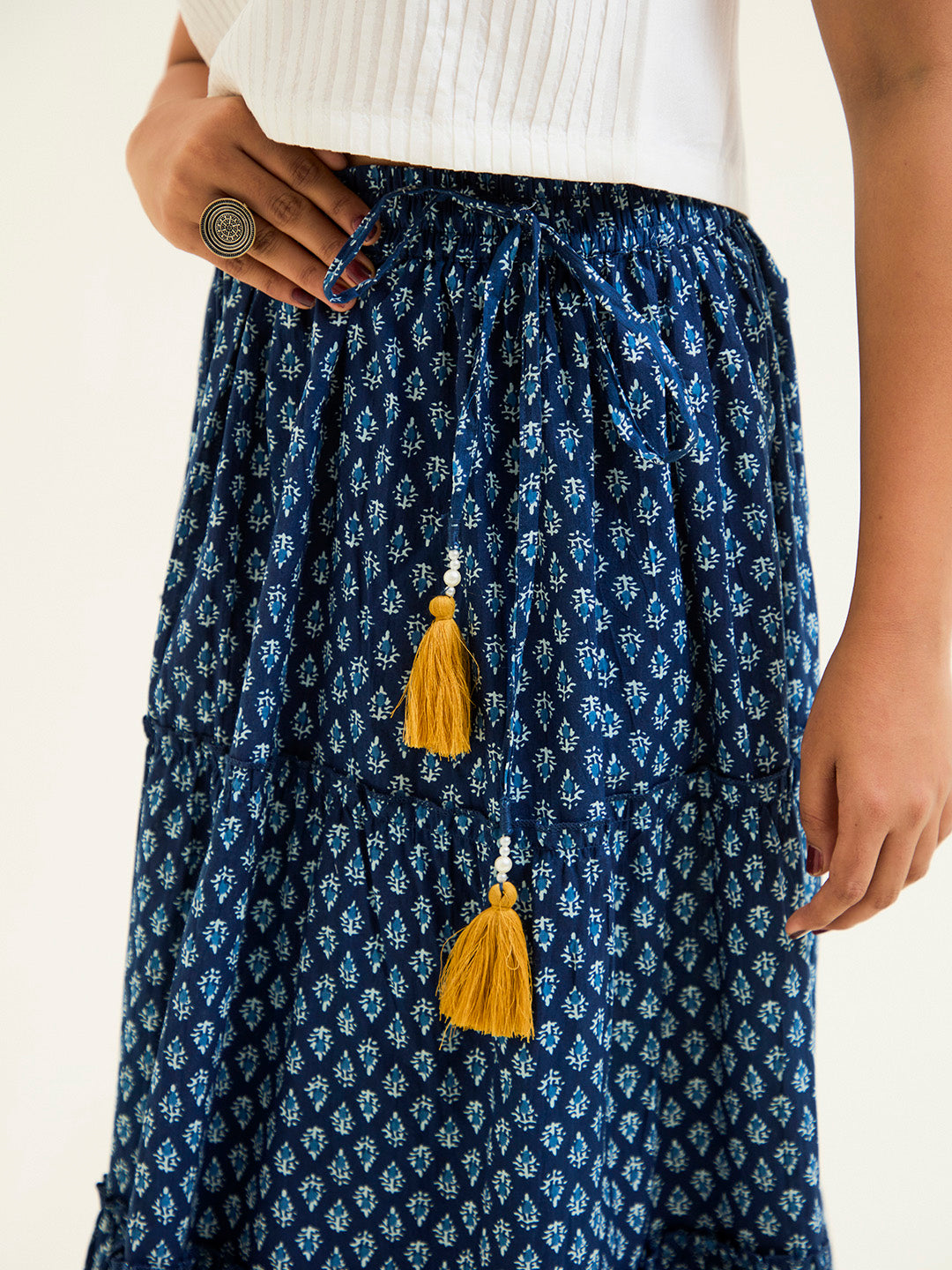 Indigo Blue Handblock Printed Cotton Skirt