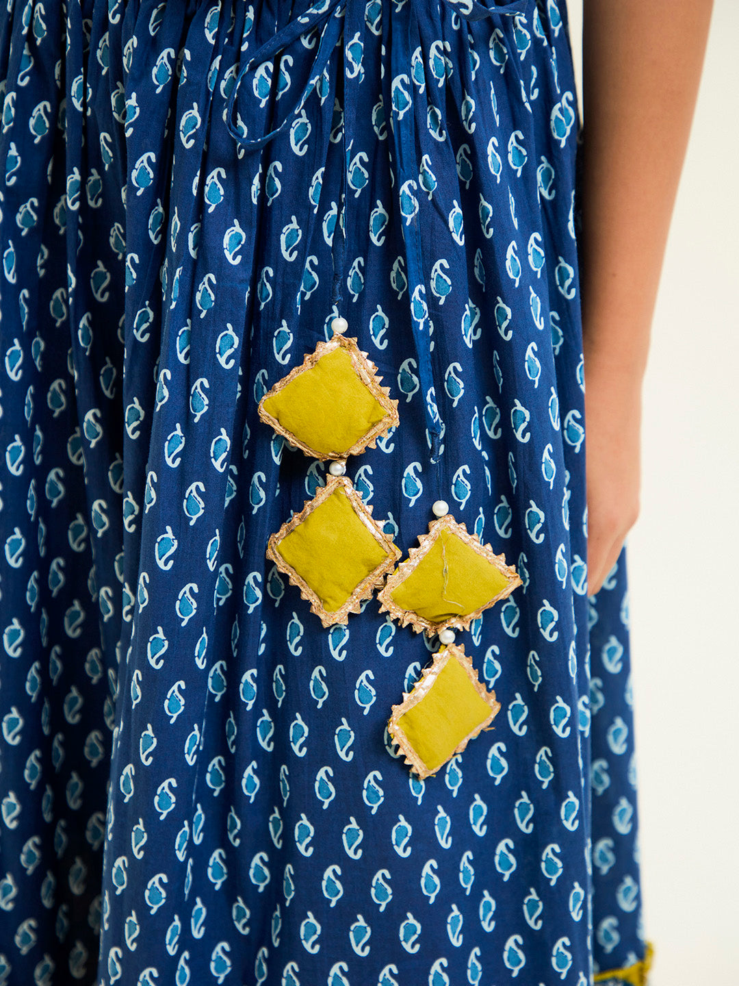 Blue & Mustard Ethnic Printed Cotton Skirt