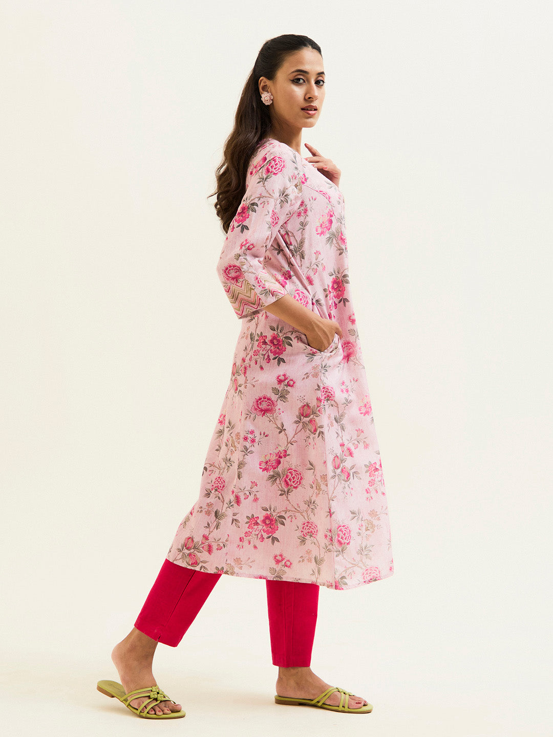 Pink Floral A-line Kurta