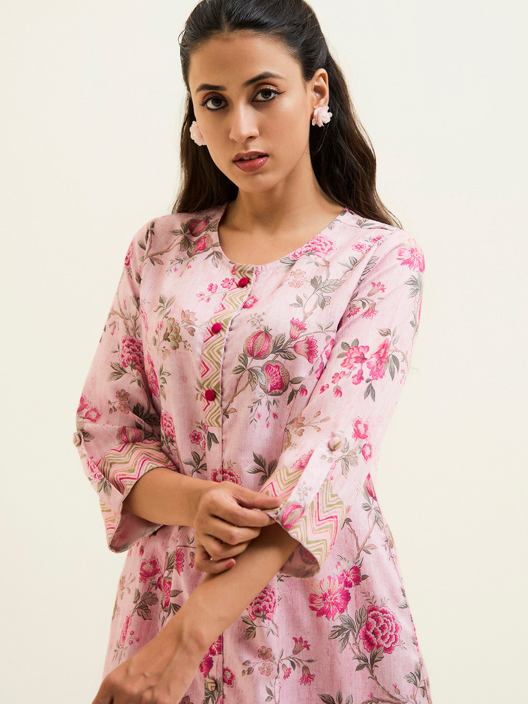 Pink Floral A-line Kurta