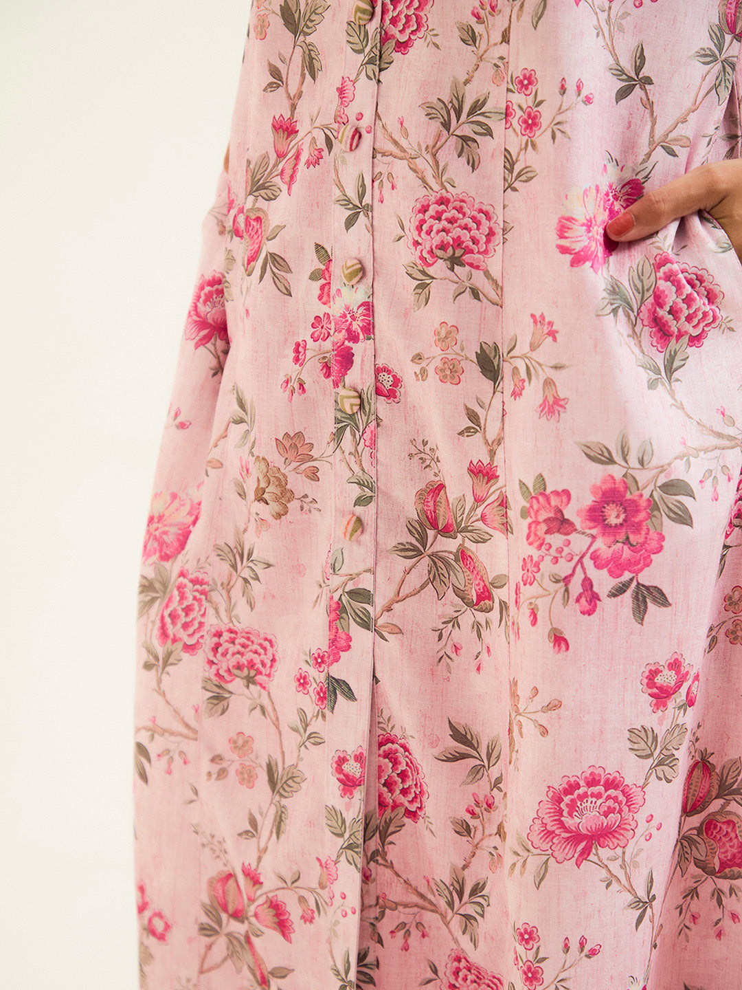 Pink Floral A-line Kurta