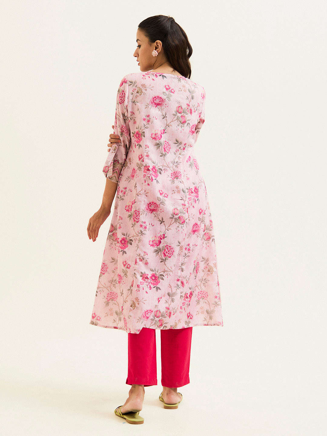 Pink Floral A-line Kurta