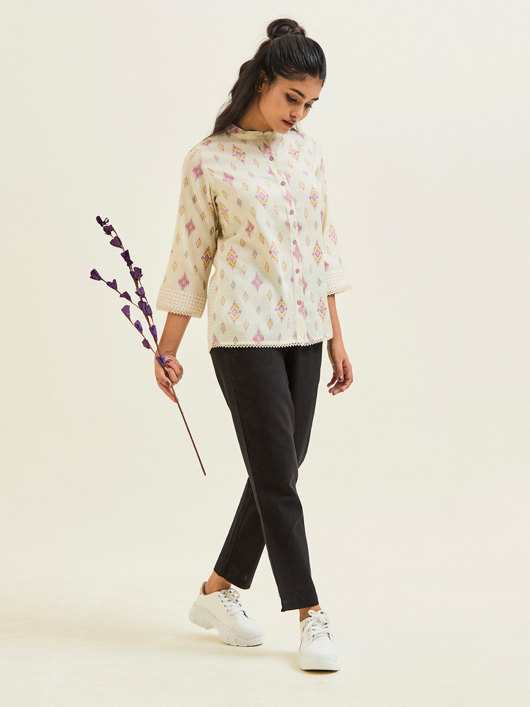 Lavender Ikat Printed Straight Top