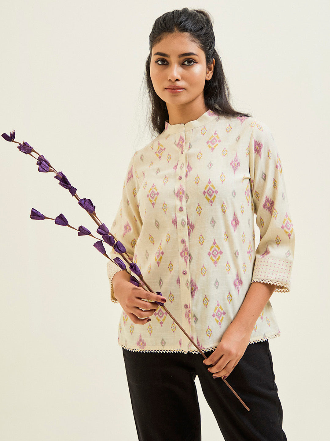 Lavender Ikat Printed Straight Top