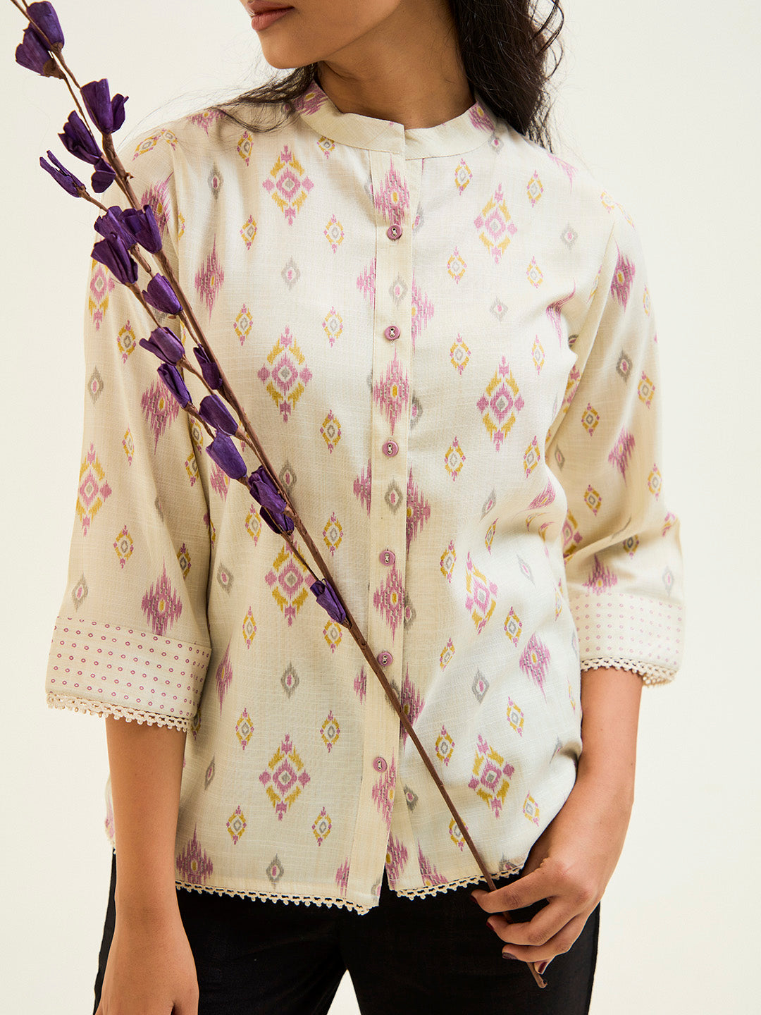 Lavender Ikat Printed Straight Top