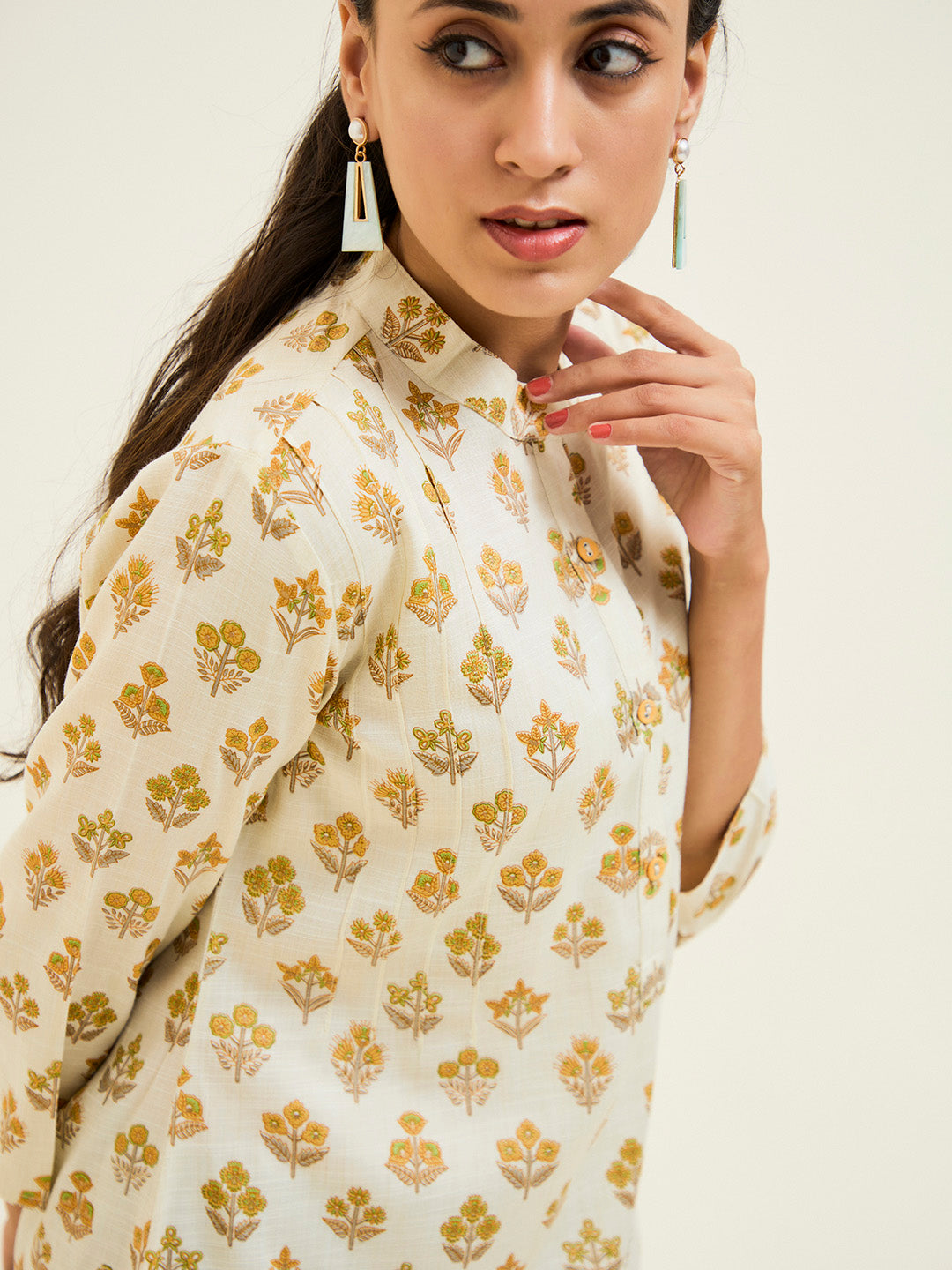 Yellow Ethnic Printed Short Kurta